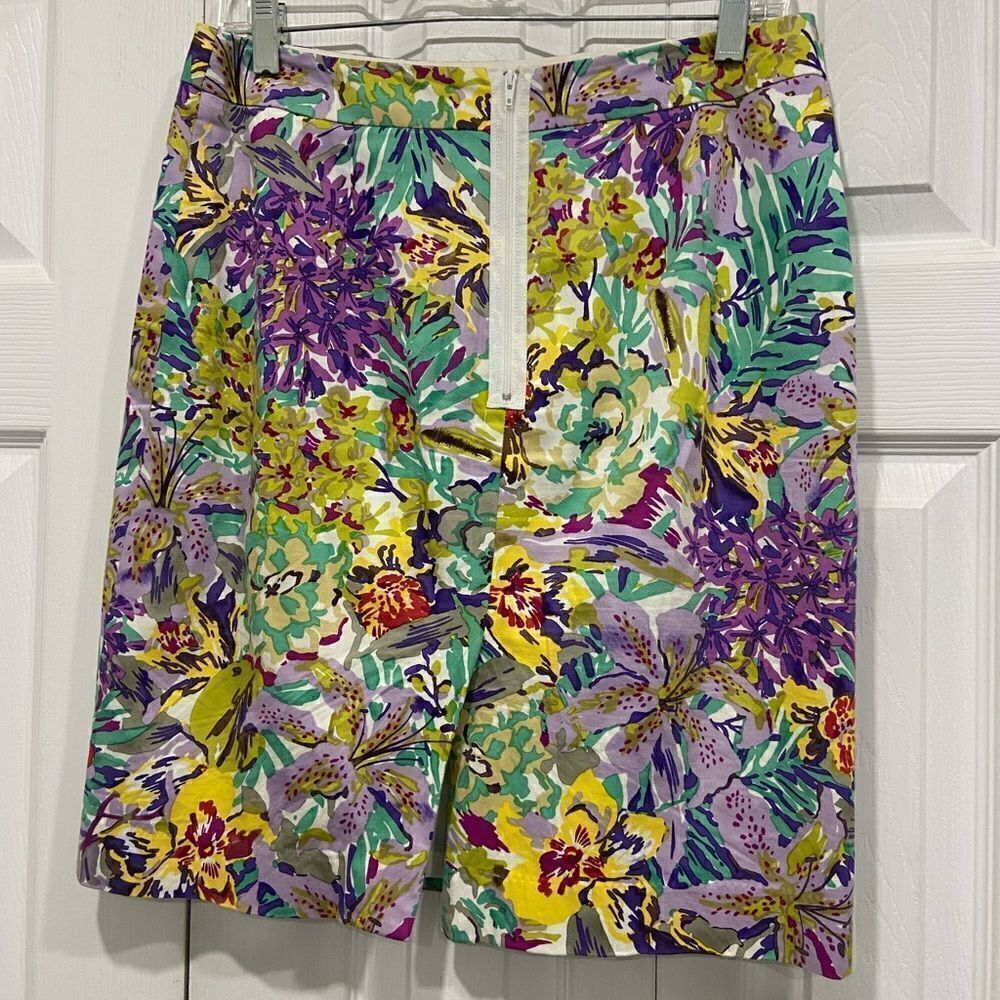 ECCOCI tropical floral skirt exposed zipper back slit size 2 - Picture 4 of 6